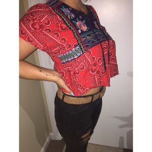 Cute red bandanna crop top